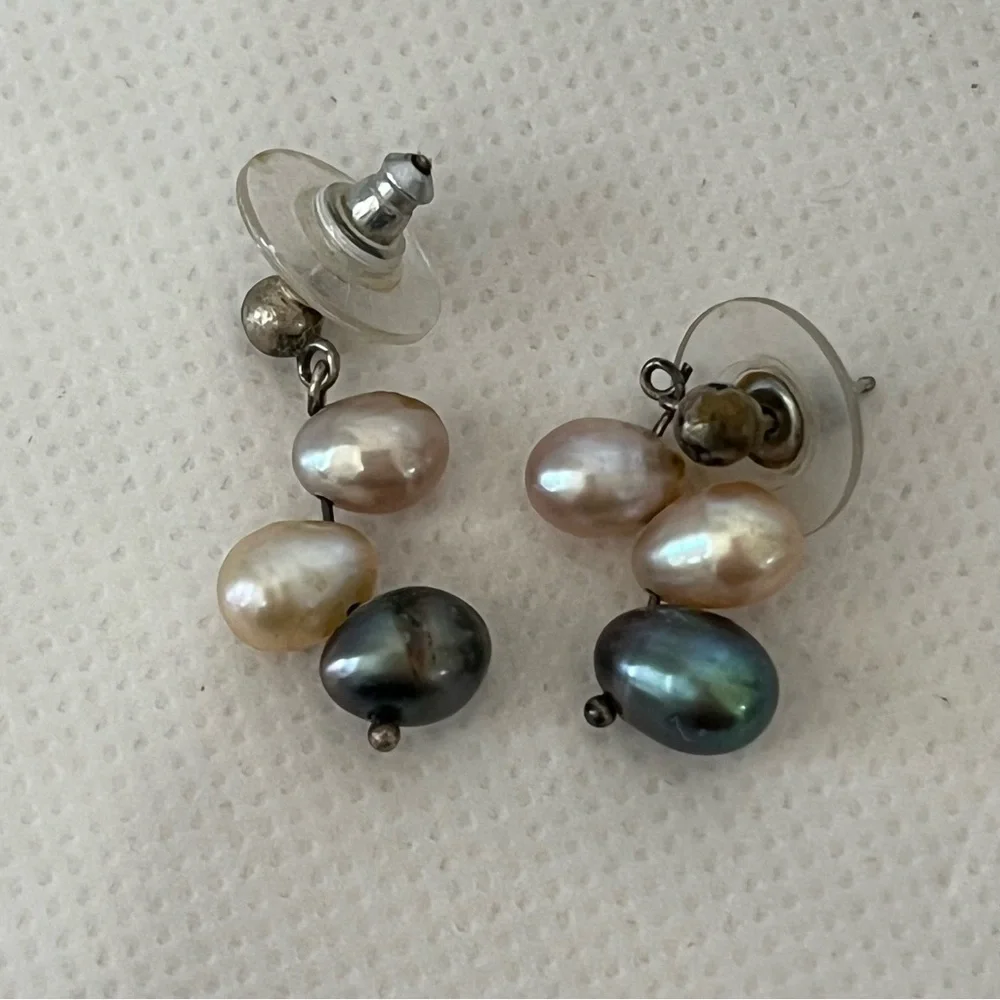 Beautiful Colorful Pearls Necklace & Earrings Set 925 Clasp